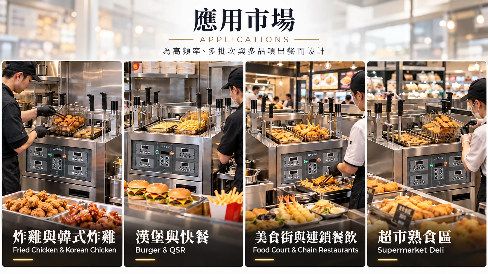 四籃自動升降油炸機應用於炸雞 QSR Food Court 與連鎖餐飲